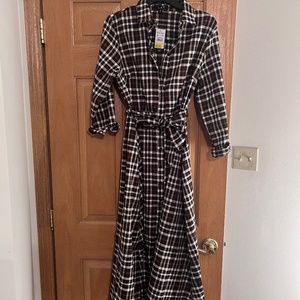 Black and brown plaid button down dress